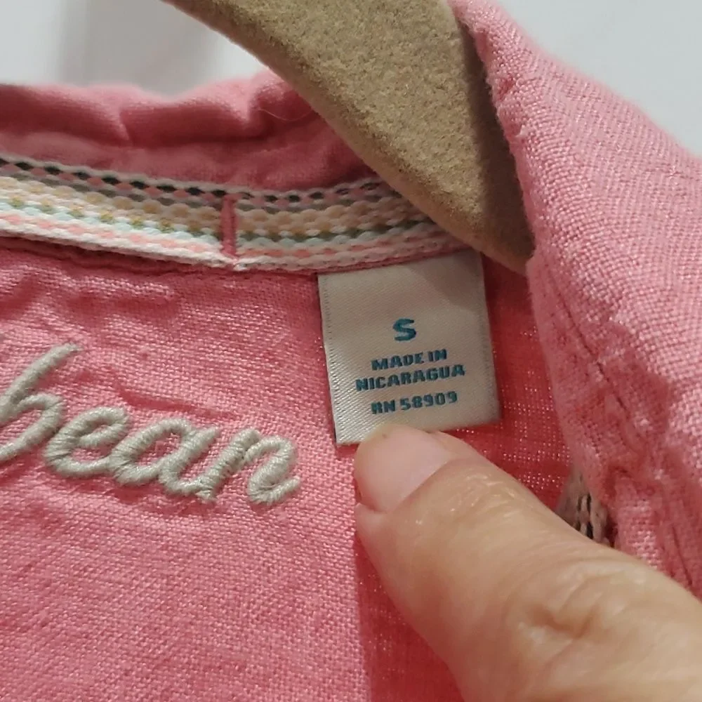 Caribbean 100% Linen Salmon Pink Long Sleeve Shirt, Size Small - Picture 3 of 5